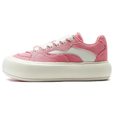 Li Ning Puff Platform Non-Slip Wear-Stick Casual Shoes Women sneakers Pink White AZGT026-9