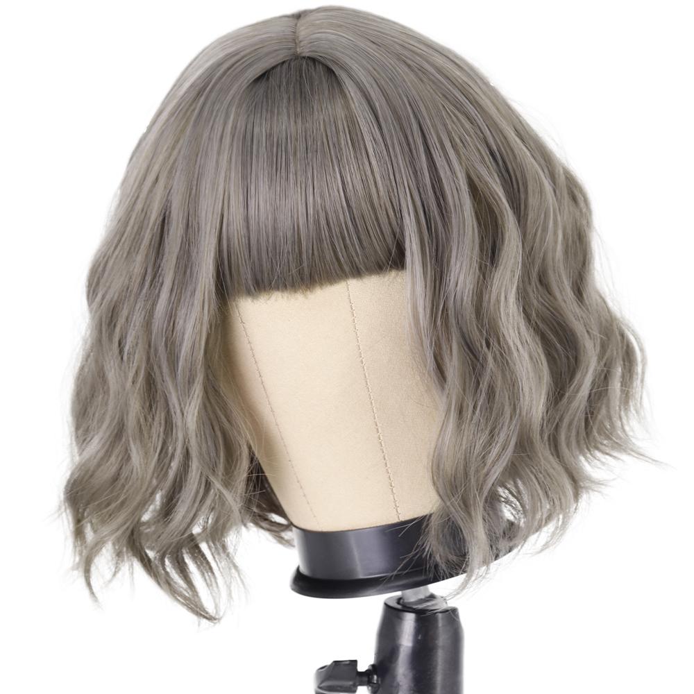 XINRAN Женский модный короткий волнистый парик с челкой, винно-красный волнистый парик, разноцветные парики из синтетического волокна для женщин