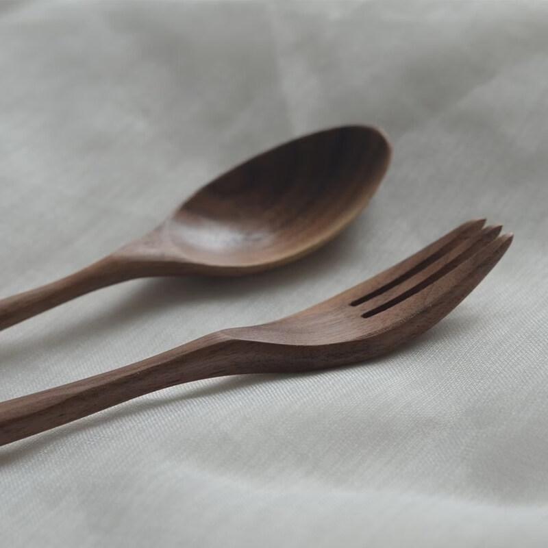 Black Walnut Wooden Spoon and Fork Set