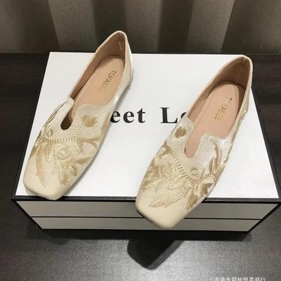 Туфли на низком каблуке с квадратным носком и шнуровкой на манжете, квадратный каблук для женщин, летняя высококачественная вышитая классическая женская обувь