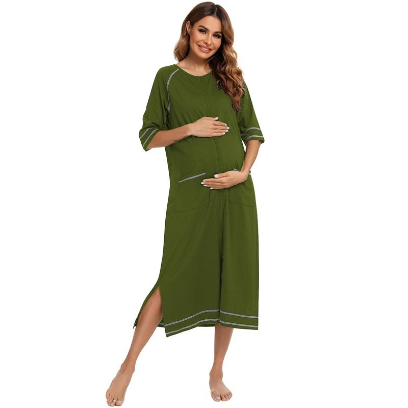 Женский халат для беременных на молнии с длинным рукавом 3/4, халат для родов в больнице, ночные рубашки для кормления, домашний халат, шезлонг, одежда для сна