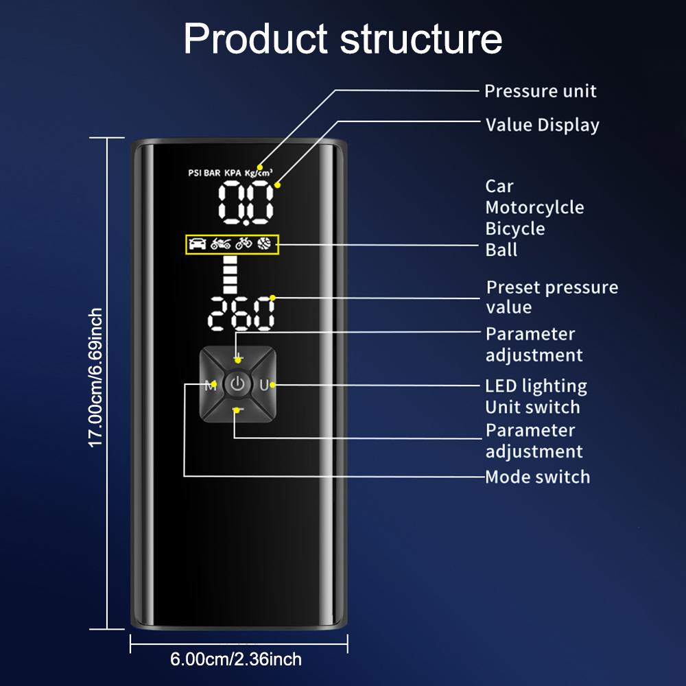 Испытание давления в шинах со светодиодным фонариком 4000 мАч автомобильный воздушный компрессор цифровой для мотоцикла велосипеда мяч шин воздушный насос портативный насос 150PSI