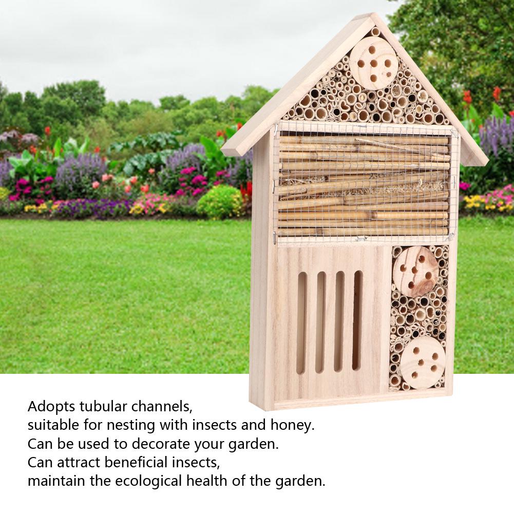 Garden Outdoor Wooden Insect Bee House Wood Bug Room Shelter Nesting Box Decoration