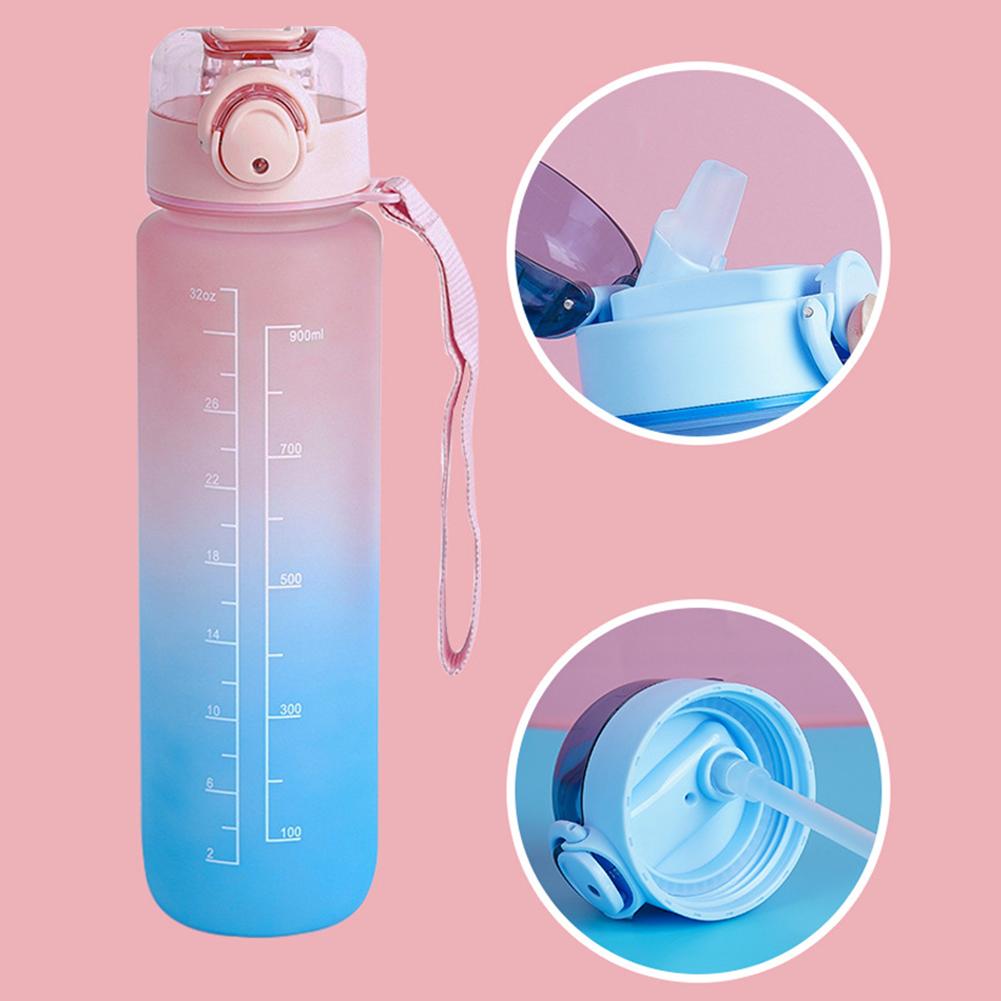 Бутылка для воды 1 л с соломинкой градиентная бутылка для питьевой воды герметичная откидная крышка