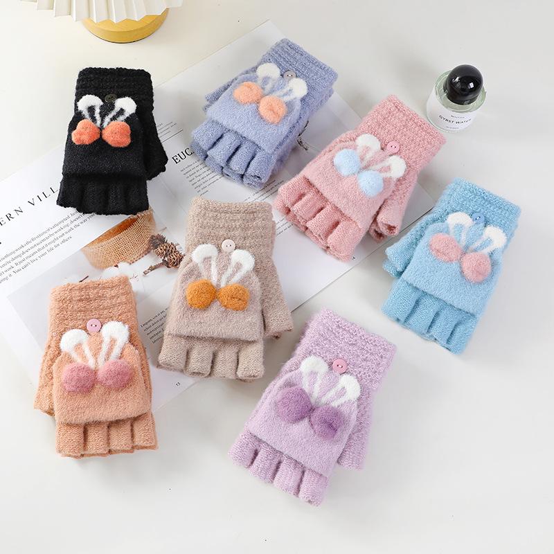 Любовь перчатки без пальцев флип зимние женские милые холодные и теплые шерстяные с открытыми пальцами половина студенческие для письма AY