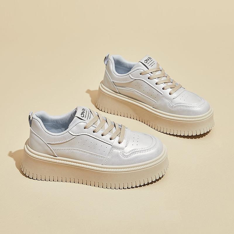 Женские повседневные кроссовки на толстой платформе, нескользящие кроссовки из искусственной кожи для ходьбы, удобные кроссовки на шнуровке, дышащие рабочие теннисные кроссовки для женщин