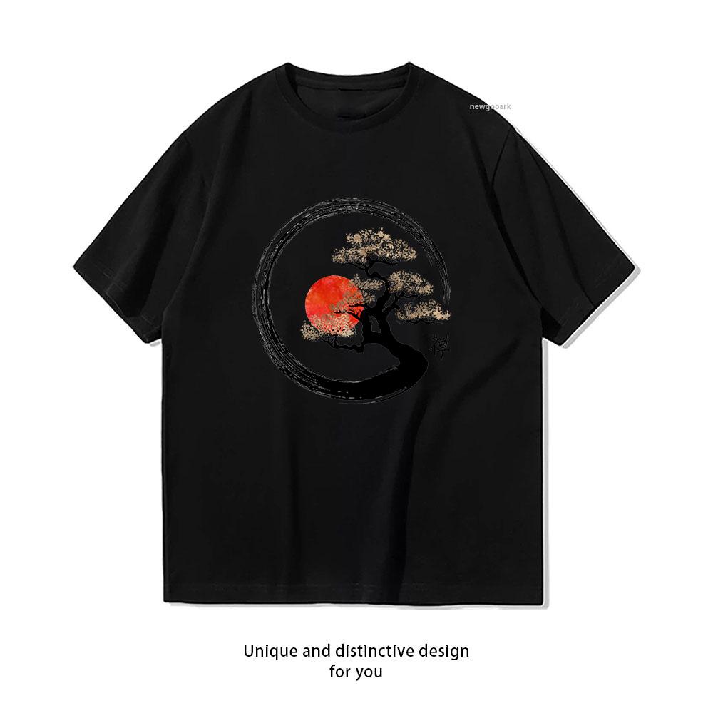 Enso Circle and Bonsai Tree on Canvas tshirt WoUnisex Unisex Casual Cotton Graphic T Shirts Adult Oneck Tops Tee Shortsleev