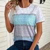 Fashion Women Blue Stripe Print T Shirt Funny Casual O-neck Short Sleeves T-shirt Summer Female Tee Shirt