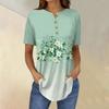 Short Sleeve Womens Tops Summer T-Shirts Floral Print V Neck Casual Basic Tee Button Shirts Tunic Tops