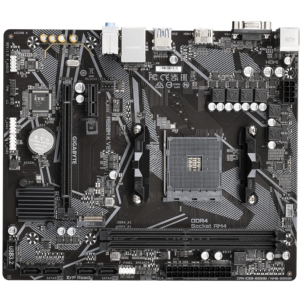 Материнская плата GIGABYTE A520M K V2 MicroATX AMD A520 MB6136 [С чипсетом]