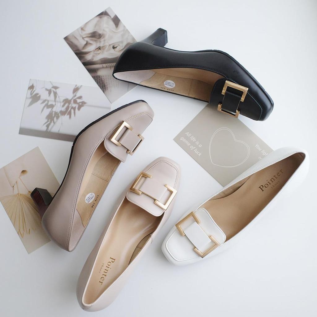 Туфли-лодочки из натуральной кожи с квадратным носком для белого и черного PO5228 [AmiAmi] Женские, (Белый, 22,5 см)