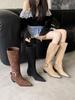 2025 European and American Style Pointed Suede Thick Heel Belt Buckle High Boots