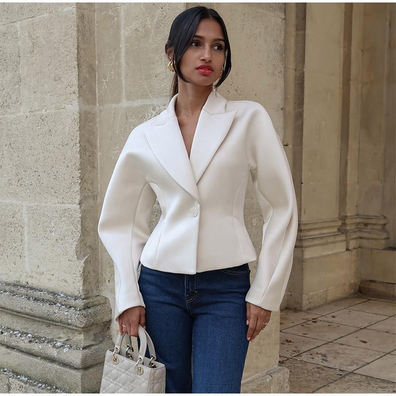 Летний женский блейзер с лацканами, на одной пуговице, короткий пиджак, повседневный, с длинными рукавами, приталенный, тонкий пиджак