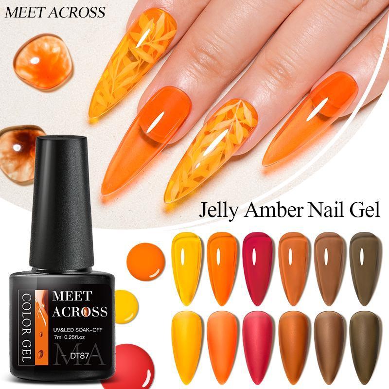 MEET ACROSS 1 Bottle 7ml Jelly Amber Gel Polish Translucent Jelly Nail Gel Manicure UV LED Semi Permanent Soak Off Nail Polish
