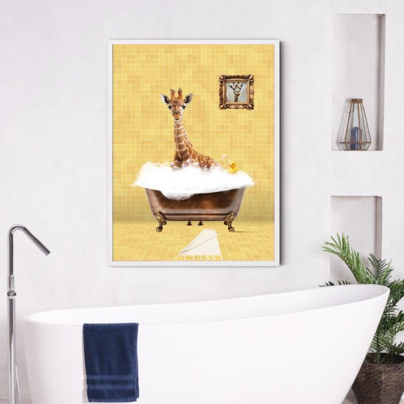 Animal In Vintage Bathtub Elephant Panda Penguin Colorful Posters and Prints Canvas Printing Wall Art Picture for Bathroom Decor