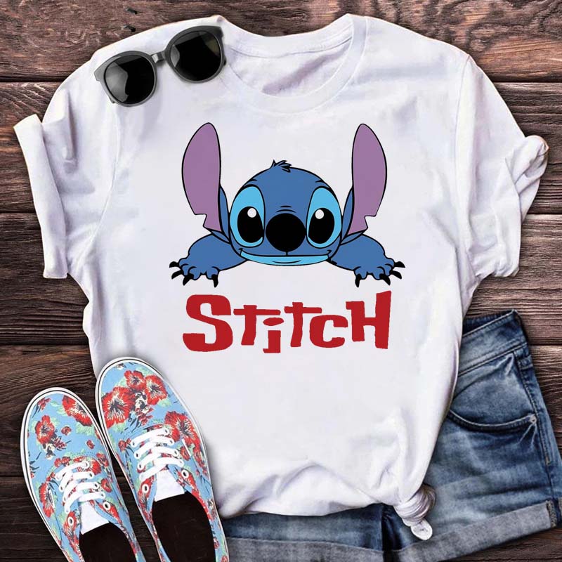 Kawaii Stitch Fashion Top Casual Round Neck T-Shirts Harajuku 90s Cute Stitch Short Sleeves Tops Tees