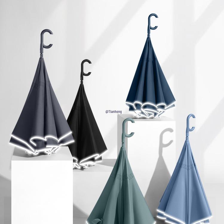 Очень большой ветрозащитный зонт-наоборот: Длинная ручка, двойное использование для солнца и дождя, идеально подходит для ношения в машине и использования двумя людьми