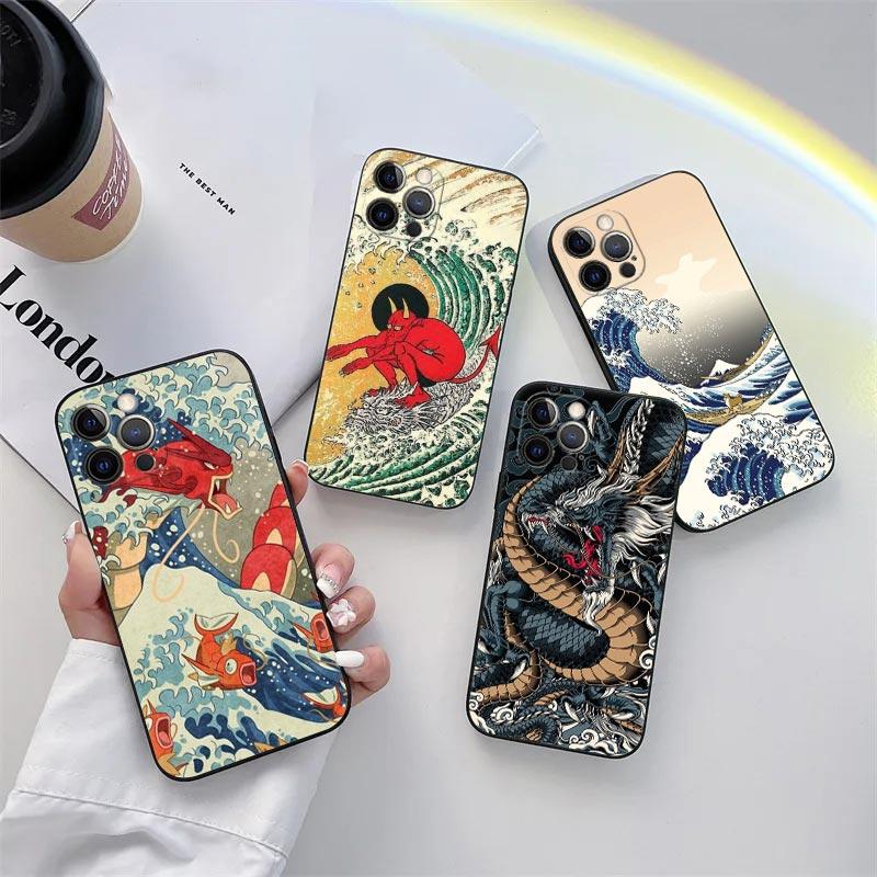 Чехол для телефона Hokusai Великая волна Аниме Дракон для iPhone 11 15 Pro Max Чехол Coque 14 Plus 13 Pro 12 11 X XR 8 SE Мягкий чехол из ТПУ