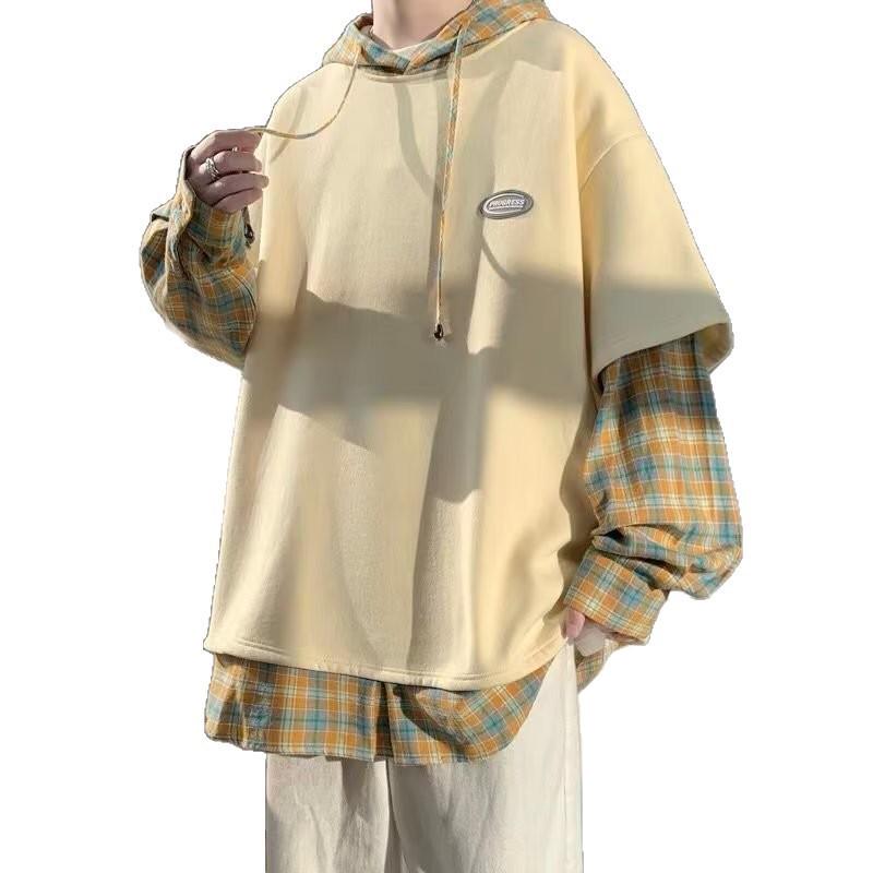 Мужская толстовка-куртка в клетку пэчворк - Весна и Осень Ленивый стиль