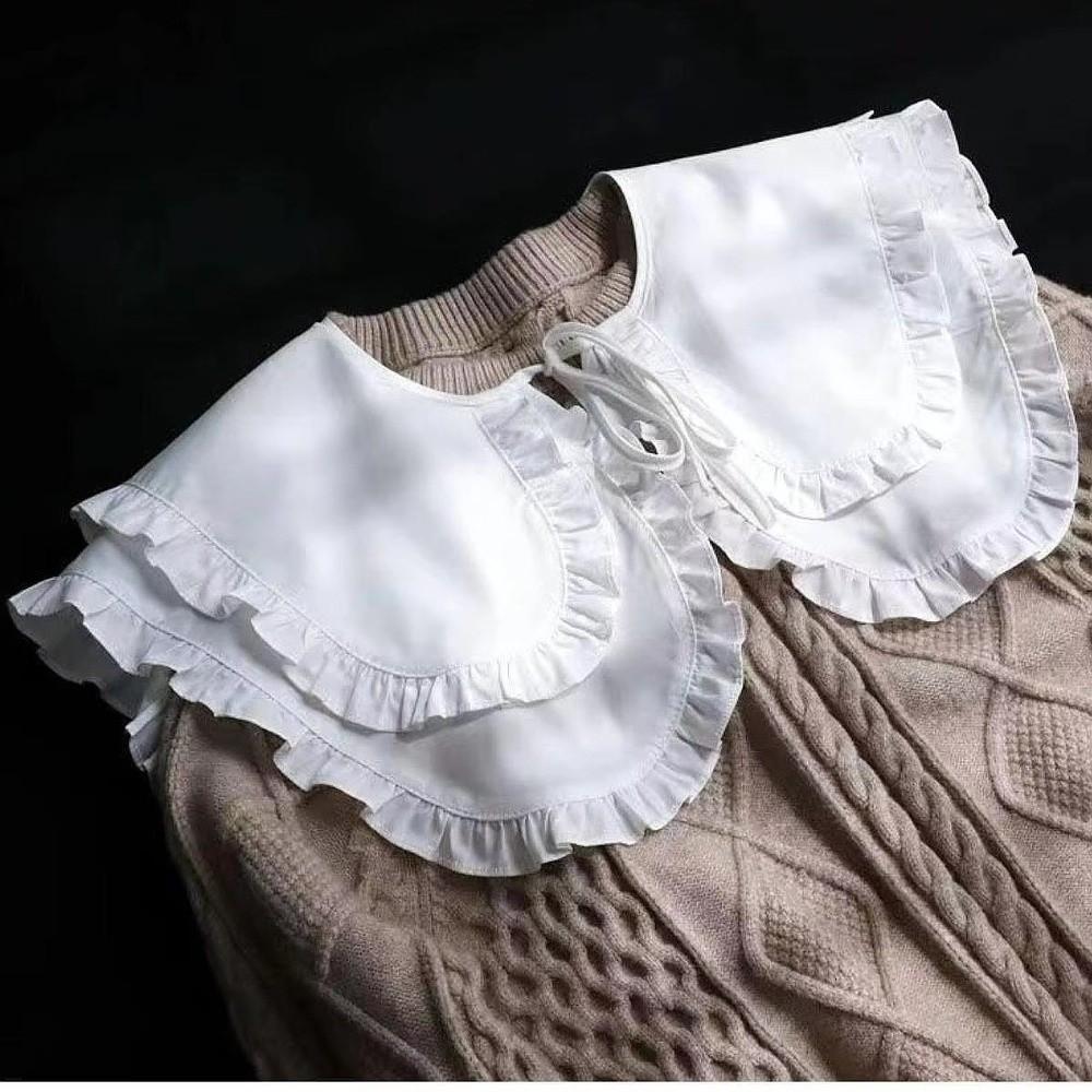 Large Lapel Women False Collar Half Shirt Style Solid Color Detachable Collar Collar Decoration Lace Up Ruffled Doll Collar