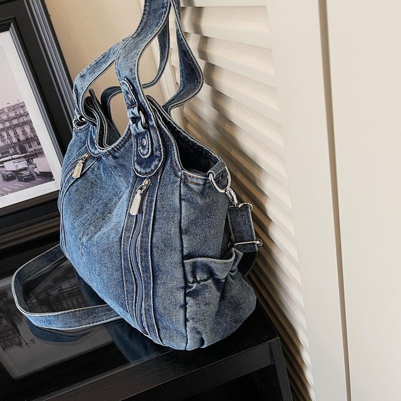 Джинсовая сумка Наплечная сумка Большая вместимость Женская сумка-тоут Сумка через плечо