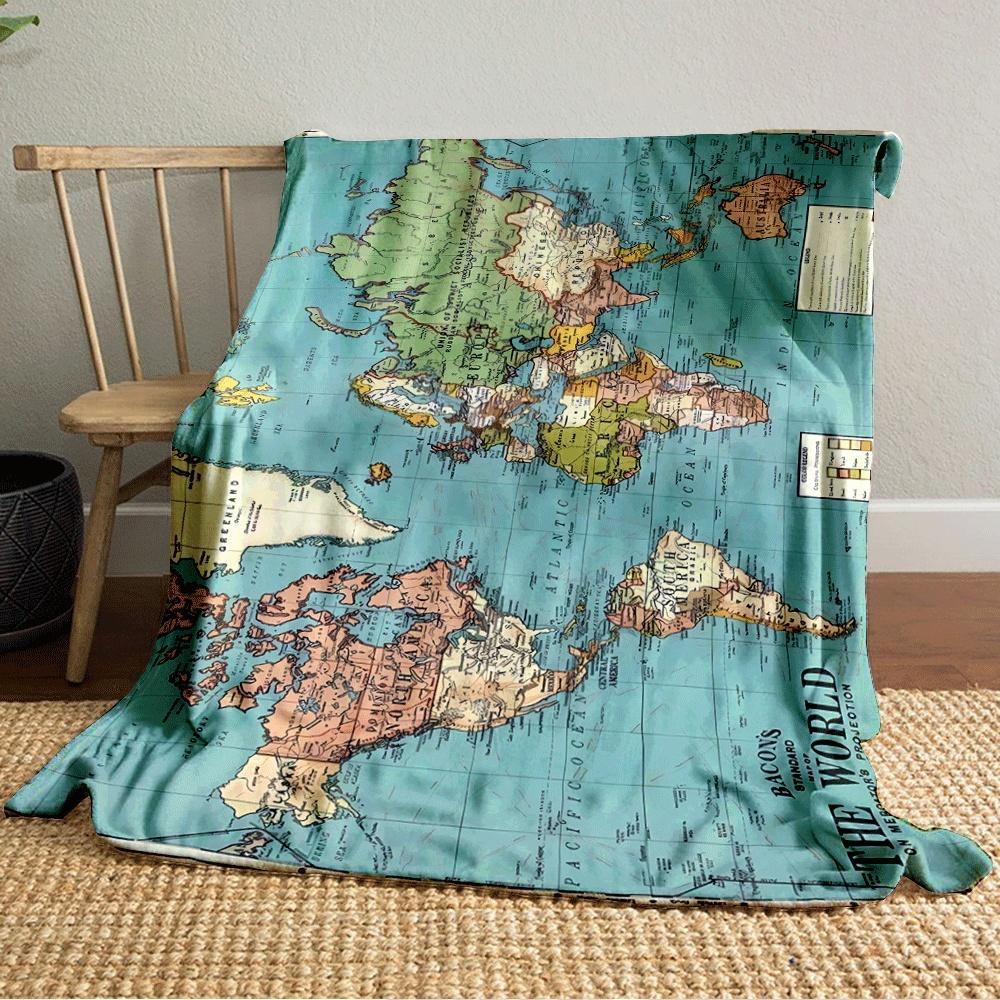 The map displays an inverted world projection with countries labeled clearly. for all seasons blanket lunch break throw gift