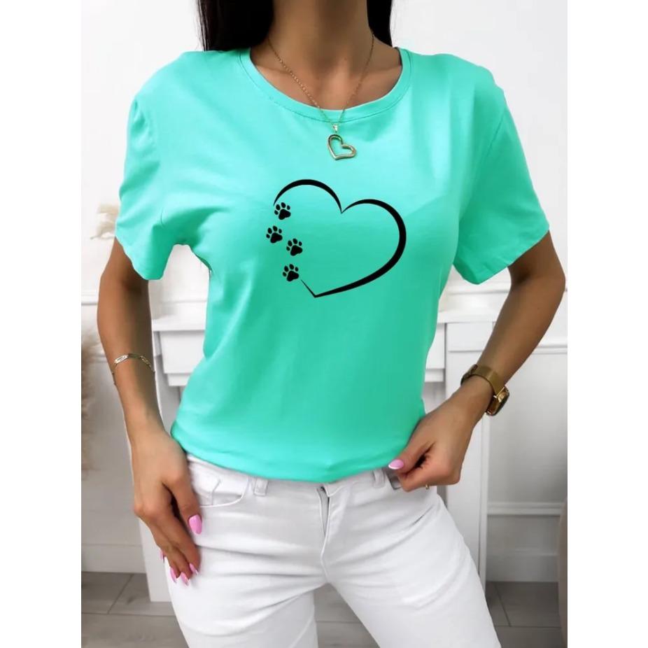 Женская футболка с коротким рукавом и круглым вырезом с принтом сердец, хлопковые летние футболки