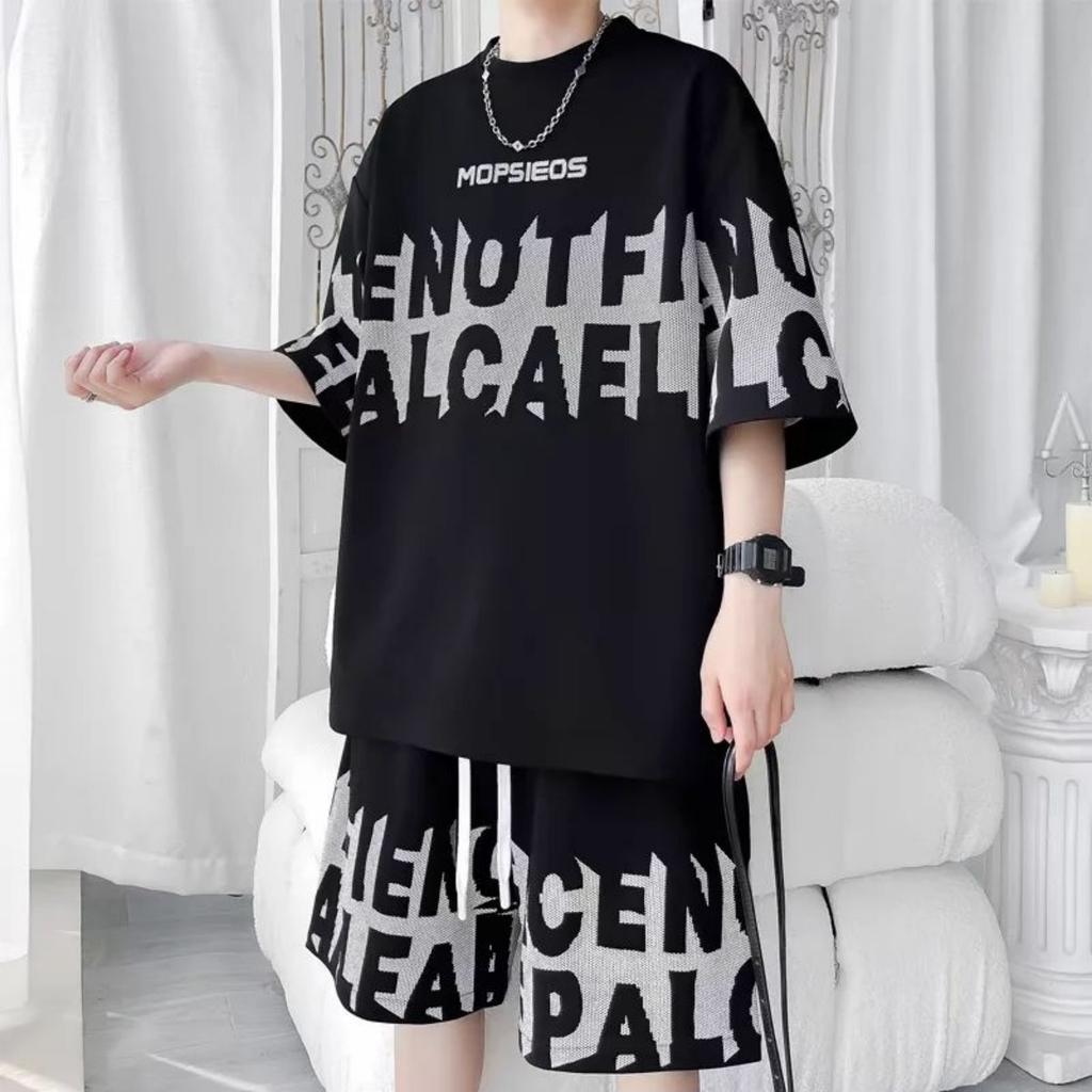 Летняя мужская модная персонализированная двухкомпонентная одежда с принтом букв, короткий рукав, шорты, дышащий комплект футболок для активного отдыха