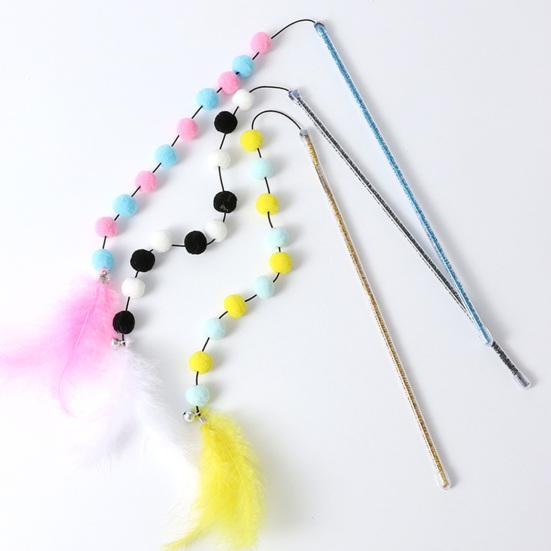 Кошачья палочка с разноцветными перьями и плюшевыми шариками, устойчивая к укусам, длинная палочка, удобная для захвата, развлекательная