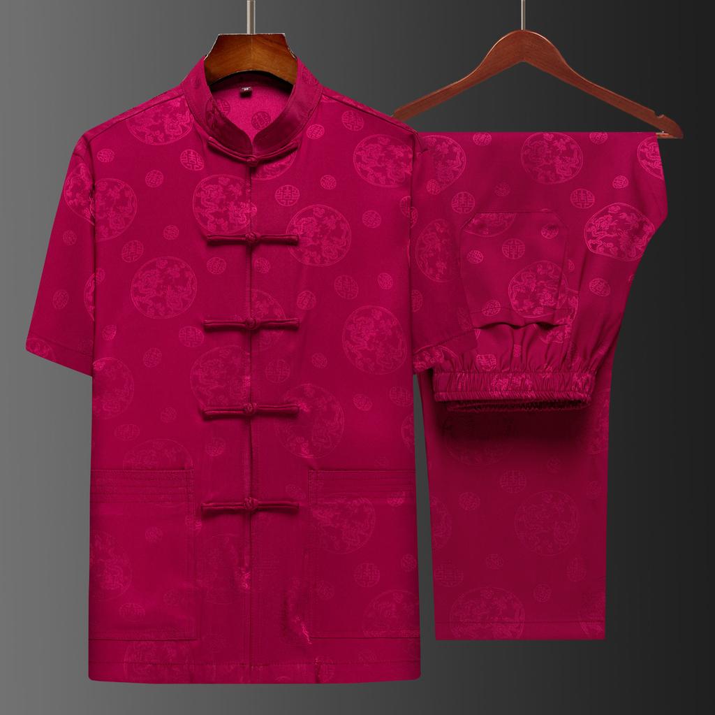 Костюм Тан мужской с коротким рукавом в китайском стиле, костюм для отца, летний костюм, костюм китайского дедушки, мужской