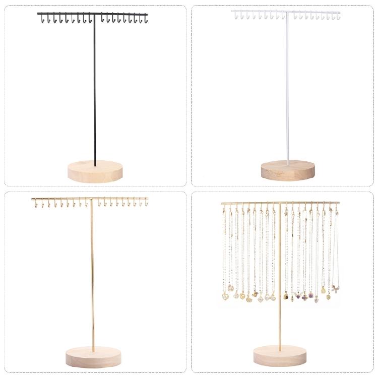 Эффективная железная стойка для подвешивания ожерелий, экономящая место, железная вешалка для ожерелий с деревянным основанием для личной коллекции украшений