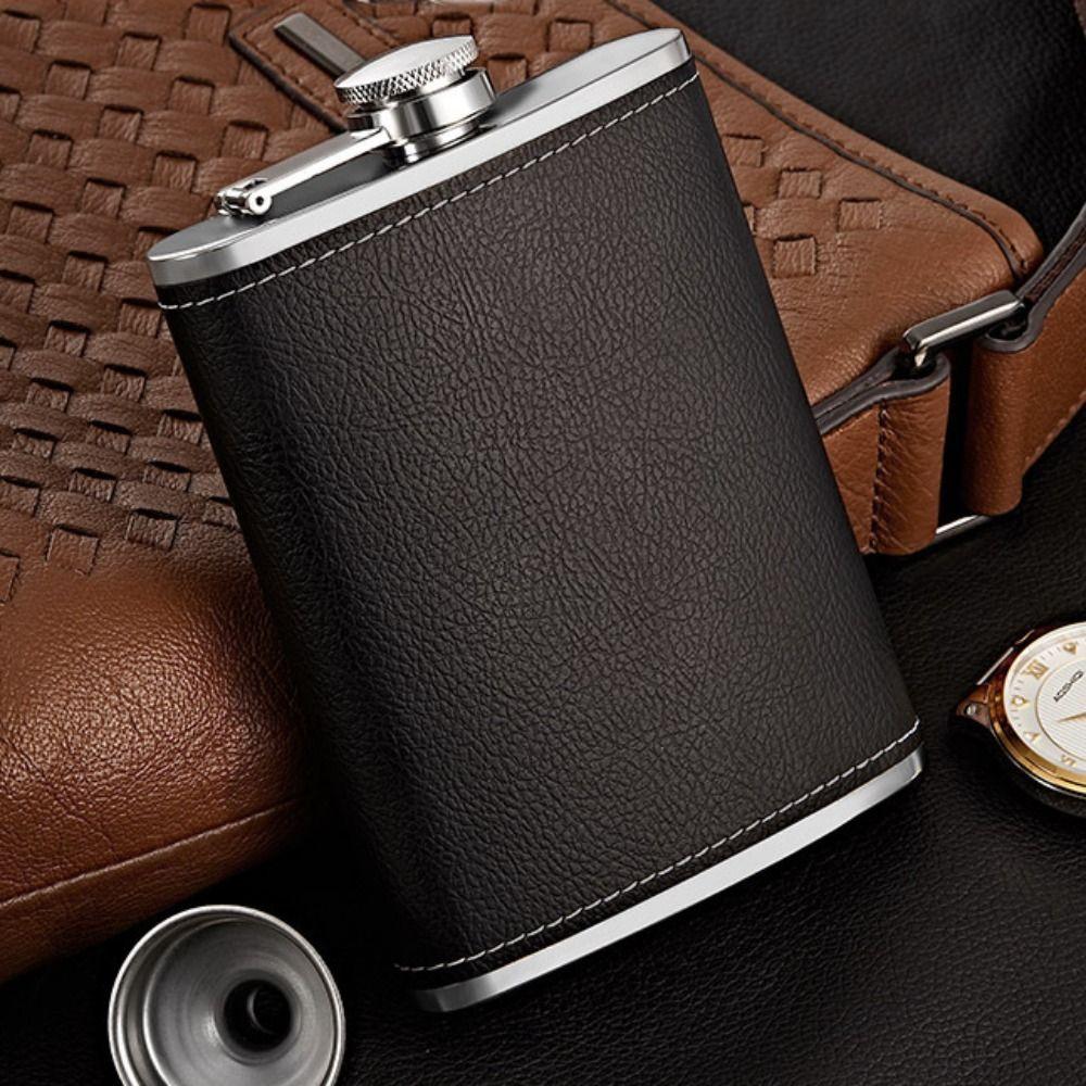 Stainless Steel Leather Texture Hip Flask with Funnel and Cups Whiskey Flasks Flagon  Outdoor