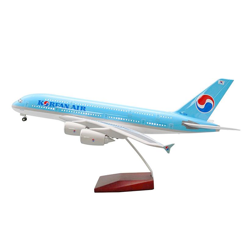 Модель самолета Airbus A380 Korean Air с колесами и огнями, модель гражданской авиации, подарок
