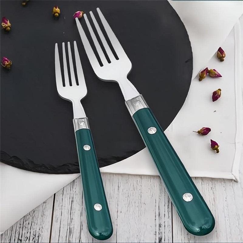 Набор из 20 предметов - Серебряные столовые приборы из толстой нержавеющей стали 304, Набор столовых приборов, Вилка и нож для стейка, Ложка, Десертная ложка, Чайная ложка, Вилка для фруктов (синий)