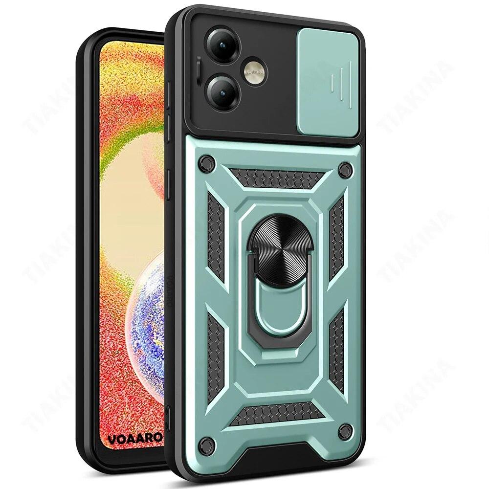 For Motorola Moto G14 4G G54 G84 5G Slide Lens Camera Protection Shockproof Armor Case for Moto Edge 40 Pro Neo 30 Ultra Magnetic Ring Holder Cover