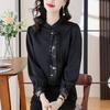 Women's Spring 2024 Satin Retro Long-Sleeve Shirt - Light National Style Top