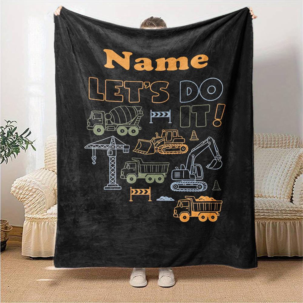 Custom Name excavator Theme Printed Blanket - Perfect for Couch, Bed, Travel & Outdoor Use | Machine Washable, Cozy & Durable.
