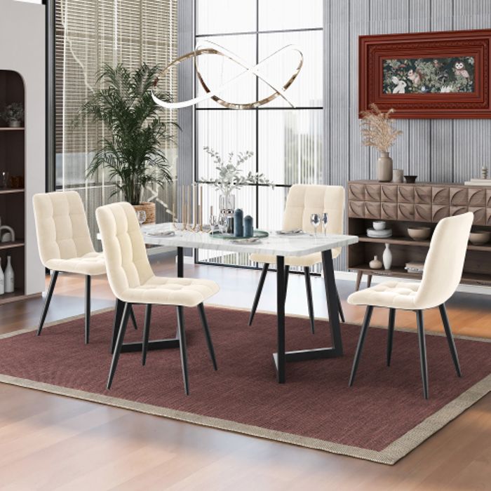 Table de salle à manger - MUVOE - Rectangulaire - 4 places - Métal - Beige