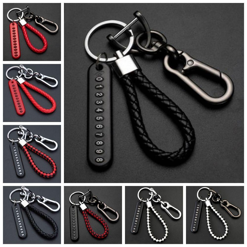 Jewelry Bag Pendant DIY Auto Leather Key Chain Anti-lost Car Keychain Phone Number Plate Keyring