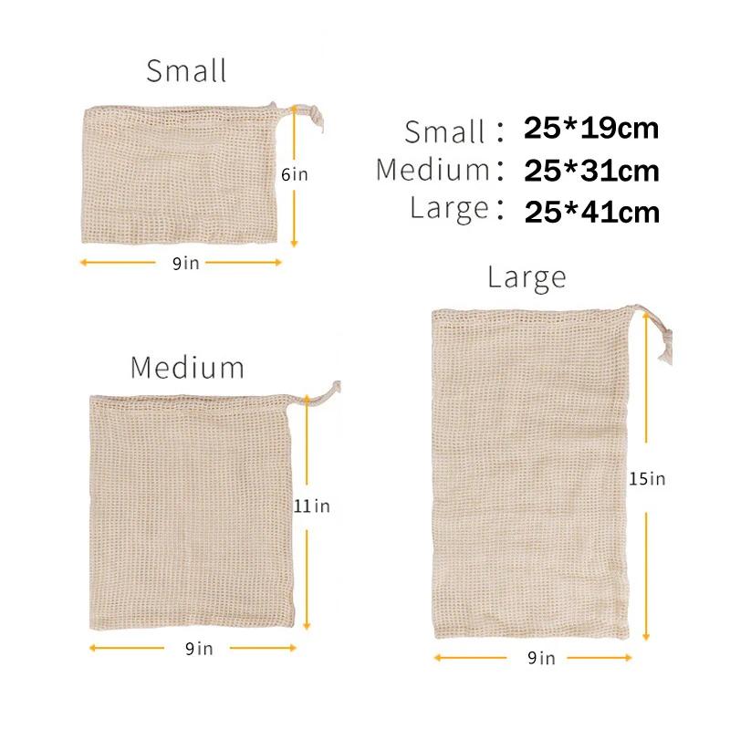 Eco Vegetable Reusable Bag Cotton Mesh Bags Produce Bag for Kitchen Fruit Vegetable Bags Reusable Cotton Shopping Bag