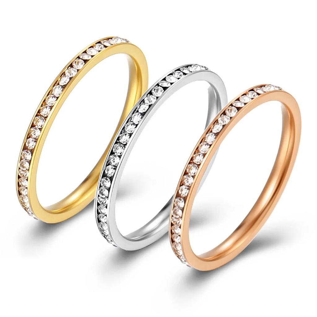 Luxury Designs Full Cubic Zirconia Rotating Rings for Women High Quality Stainless Steel Waterproof Jewelry 2026 Wedding Rings