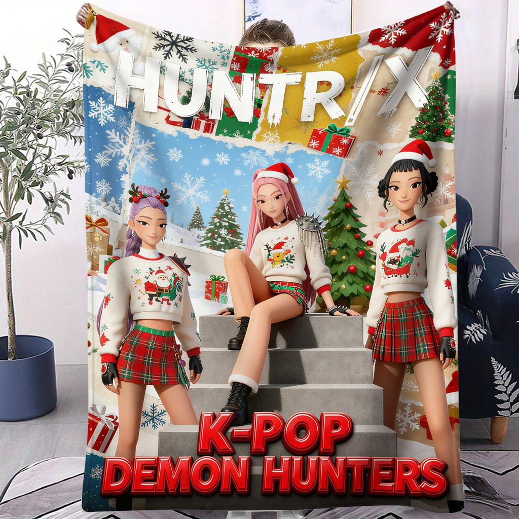 K Pop Demon Hunters Фланелевое Покрывало Теплое Мягкое Многофункциональное Декоративное Одеяло Универсальные Одеяла Рождественские Подарки