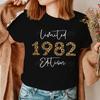 Женские футболки Leopard 1982 Limited Edition Graphic Tee Женская футболка с круглым вырезом в подарок на день рождения 1980–1989 Leopard Vintage T Shirts
