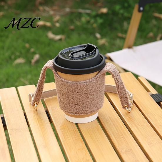 Elastic Cup Cover for Disposable Cups Plush Coffee Sleeve, Hand Strap Soft Insulated Holder, Cute Holder Women Retro Style Warmer Sleeve Autumn