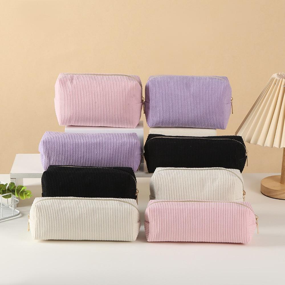 Large Capacity Pencil Case Corduroy Toiletry Organizer Fashion Velvet Makeup Pouch  Lady