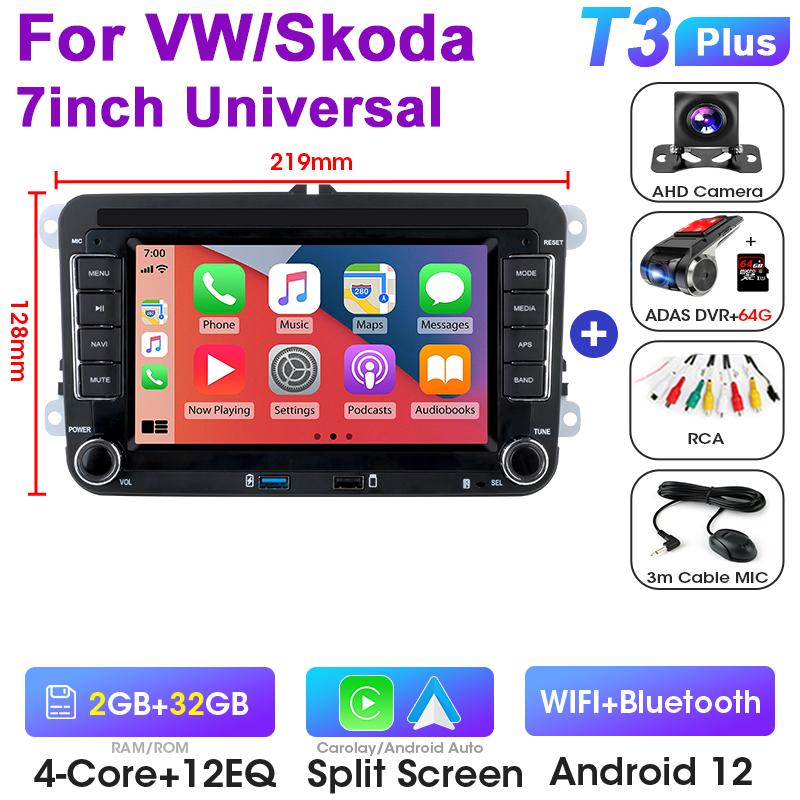 7-дюймовый автомобильный радиоприемник Android 12 для VW Volkswagen Skoda Octavia Golf Passat B6 B7 Polo Jetta Tiguan Touran 2 Din авторадио Carplay