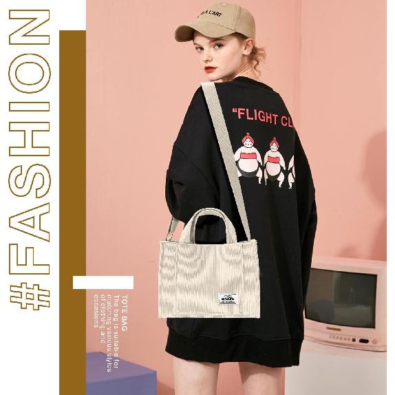 BINSUNS Corduroy Tote Bag for Women Small Satchel Bag Mini Tote Bag Aesthetic Crossbody Handbag - School Work Travel Shopping