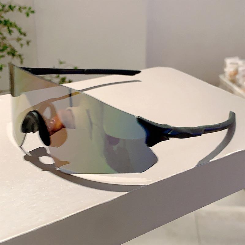 Модные моноблочные мужские очки с защитой от УФ-лучей, уличный бренд, зеркальные спортивные солнцезащитные очки, женские очки оверсайз с декором, для велоспорта