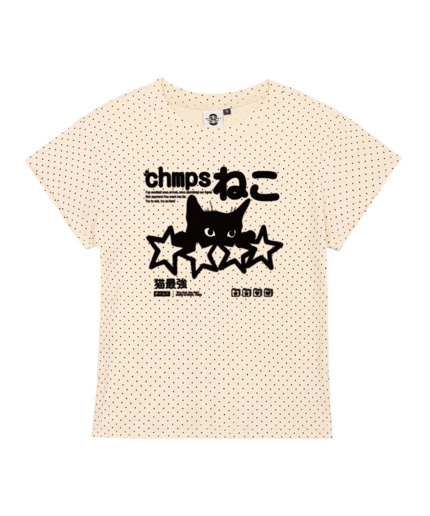 BORN CHAMPS [3 цвета] Точечный Неко Женская футболка с коротким рукавом в горошек B25St68