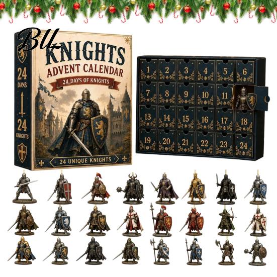 Christmas Countdown Calendar Medieval Knight Advent Calendar, with 24 Acrylic Decorations, Holiday Tabletop Ornament Day Xmas Box, Party Collectible